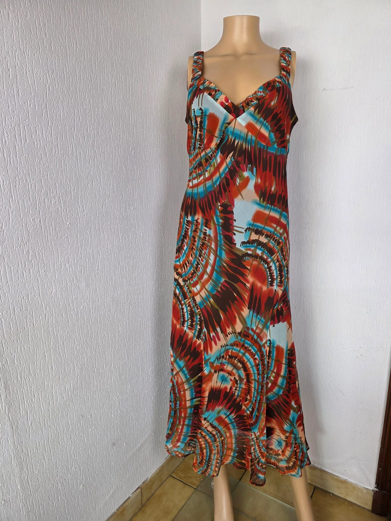 Lange vloeiende jurk met psychedelisch motief / tie-dye Y2K vintage bohemien trend maat 40/42 – photo 3